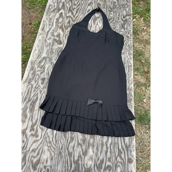Amanda Smith Black Halter‎ Dress Women’s Size 12 Pleated Hem Back Zip Fairy Fall - Picture 3 of 8